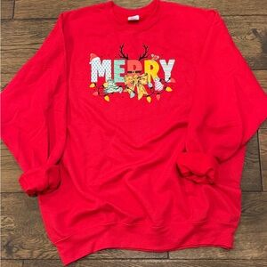 Oversized Red Merry Graphic Sweater, Christmas, Festive NWT - in house print